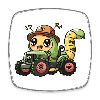 Worm Tractor Farmer - Square fridge magnet - white - Front