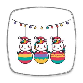 Drei Regenbogen-Einhörner Weihnachten - Viereckiger Kühlschrankmagnet - Weiß - Vorne