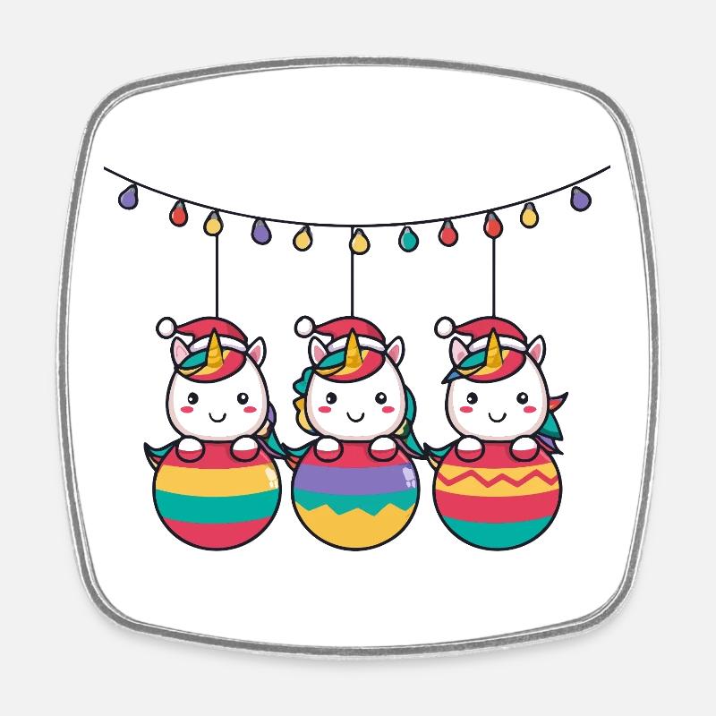 Drei Regenbogen-Einhörner Weihnachten - Viereckiger Kühlschrankmagnet - Weiß