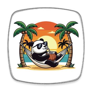Vacances d’été du panda drôle sur le hamac de la plage - Magnet carré - blanc - Devant