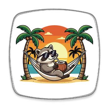 Raton laveur drôle sur le hamac de plage pendant les vacances d’été - Magnet carré - blanc - Devant