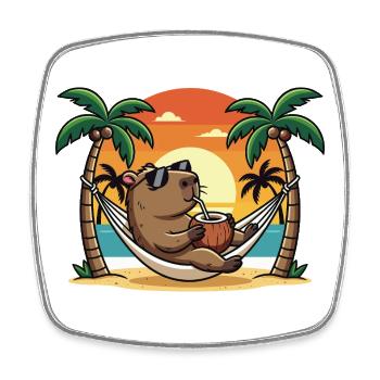 Capybara drôle sur le hamac de plage pendant les vacances d’été - Magnet carré - blanc - Devant
