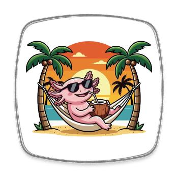Drôle d’axolotl sur le hamac de plage pendant les vacances d’été - Magnet carré - blanc - Devant