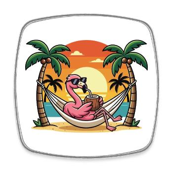 Flamant rose drôle sur le hamac de plage pendant les vacances d’été - Magnet carré - blanc - Devant