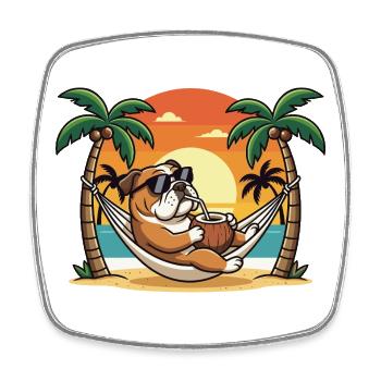 Drôle de bouledogue sur le hamac de plage pendant les vacances d’été - Magnet carré - blanc - Devant