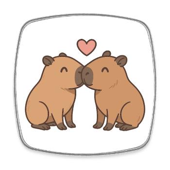 Kissing Capybaras – Sweet Valentine's Motif - Square fridge magnet - white - Front