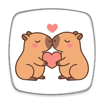 Kissing Capybaras with Heart – Valentine's Motif - Square fridge magnet - white - Front