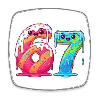6 7 Kawaii Cartoon Numbers Illustration - Square fridge magnet - white - Front