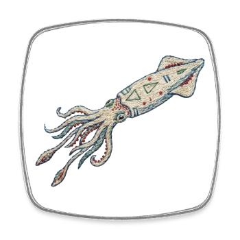 Embroidered squid – sea design (printed) - Square fridge magnet - white - Front