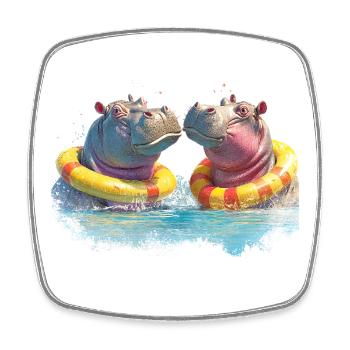 Doppelte Hippo Badespaß - Viereckiger Kühlschrankmagnet - Weiß - Vorne