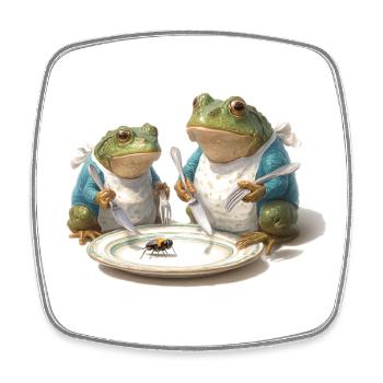 Frog Dinner: Fly on a Plate - Square fridge magnet - white - Front