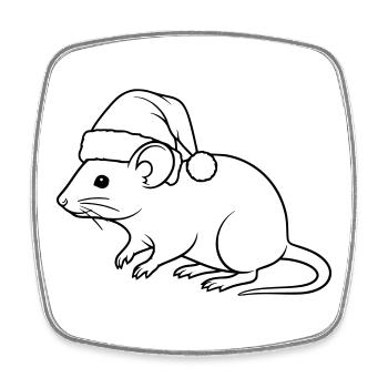 Lustige Ratte mit Weihnachtsmütze – Line Art - Viereckiger Kühlschrankmagnet - Weiß - Vorne