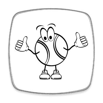 Mascotte de dessin animé balle de tennis heureuse. Le tennis, c’est la vie. - Magnet carré - blanc - Devant