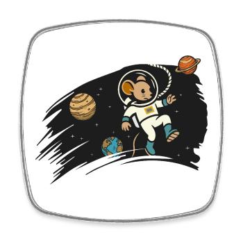 Astronaut Maus im All – niedliche Illustration - Viereckiger Kühlschrankmagnet - Weiß - Vorne
