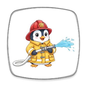 Niedlicher Pinguin Feuerwehrmann Kinder Feuerwehr - Viereckiger Kühlschrankmagnet - Weiß - Vorne