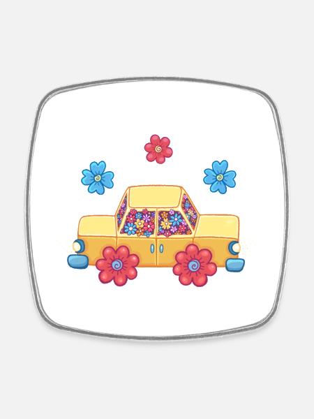 Floral Car - Square fridge magnet - white