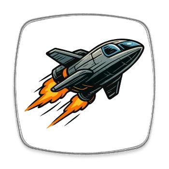 Jet de dessin animé avec propulsion par flammes - Magnet carré - blanc - Devant
