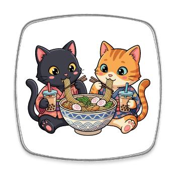 Cats Ramen Bubble Tea - Square fridge magnet - white - Front