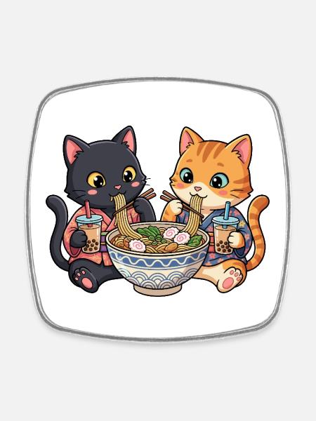 Bubble Tea Ramen pour chats - Magnet carré - blanc