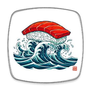 Sushi Nigiri auf Ozeanwellen-Kunst - Viereckiger Kühlschrankmagnet - Weiß - Vorne