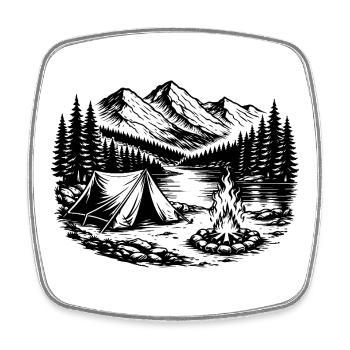 Camping Tent Forest Outdoor - Square fridge magnet - white - Front