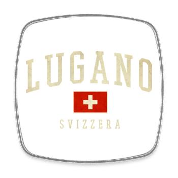 Lugano Schweiz Vintage Emblem - Viereckiger Kühlschrankmagnet - Weiß - Vorne