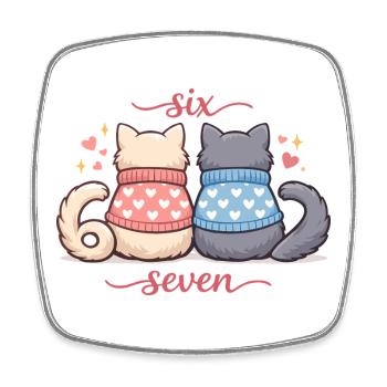 Katze Valentine 67 Six Seven Meme Geschenk Süß - Viereckiger Kühlschrankmagnet - Weiß - Vorne