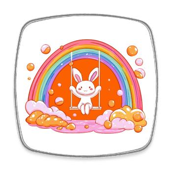 Kuschelbunny Regenbogen Schaukel - Viereckiger Kühlschrankmagnet - Weiß - Vorne