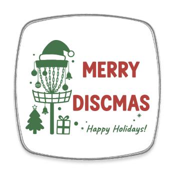 Merry Discmas Happy Holidays Disc Golf Basket - Square fridge magnet - white - Front