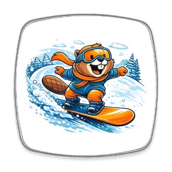 Biber Snowboard Hiver - Magnet carré - blanc - Devant