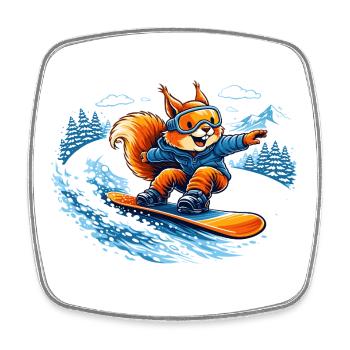 Funny Snowboard Squirrel – Winter Fun - Square fridge magnet - white - Front