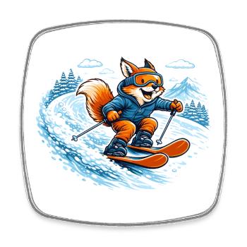 Lustiger Ski Fuchs – Comic Wintermotiv - Viereckiger Kühlschrankmagnet - Weiß - Vorne