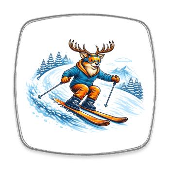 Lustiger Ski Hirsch – Comic Wintersport Motiv - Viereckiger Kühlschrankmagnet - Weiß - Vorne