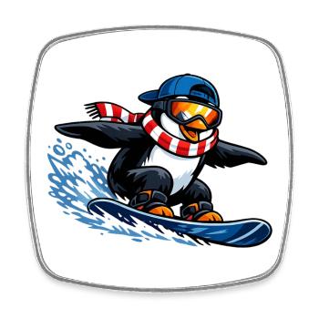 Pinguin Boarder Wintersport - Viereckiger Kühlschrankmagnet - Weiß - Vorne