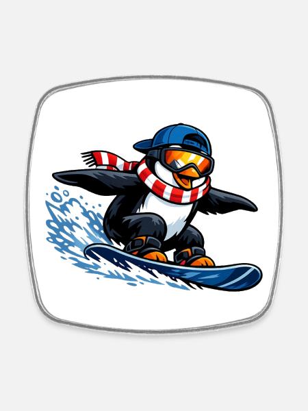 Penguin Boarder Winter Sports - Square fridge magnet - white