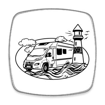 Camping-car au bord de la mer - Magnet carré - blanc - Devant