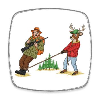 Duo de tireurs forestiers : Chasseur et Cerf - Magnet carré - blanc - Devant