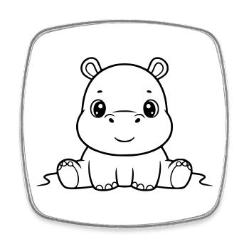 Süßes Baby Nilpferd Comic Outline - Viereckiger Kühlschrankmagnet - Weiß - Vorne