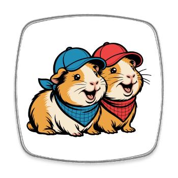 Cute Guinea Pig Friends – Funny Animal Motif - Square fridge magnet - white - Front