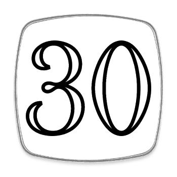 30. 30 ANS. 30e ANNIVERSAIRE. ANNIVERSAIRE 30 ANS. - Magnet carré - blanc - Devant