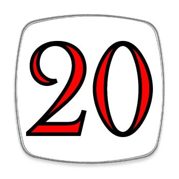 20. 20e ANNIVERSAIRE. ANNIVERSAIRE 20 ANS. 20 ANS. - Magnet carré - blanc - Devant