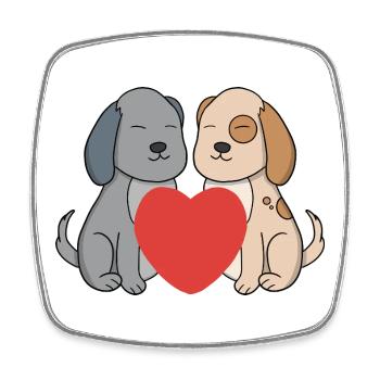 Sweet Cartoon Puppies in Love with Big Red Heart - Square fridge magnet - white - Front