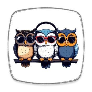 Three Cool Owls Trio With Sunglasses Headphones - Square fridge magnet - white - Front