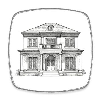 Façade de la villa dessinant un style vintage - Magnet carré - blanc - Devant