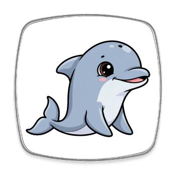 Cuddly dolphin cartoon friend - Square fridge magnet - white - Front