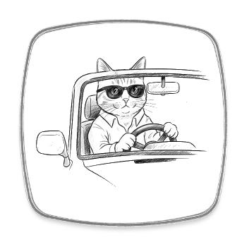 Katze fährt Auto - Cooles Kätzchen mit Sonnenbrill - Viereckiger Kühlschrankmagnet - Weiß - Vorne