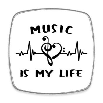 Music is my Life - clef - heart - music - Square fridge magnet - white - Front