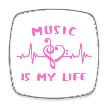 Music is my Life - clef heart heartbeat - Square fridge magnet - white - Front