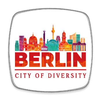 Berlin Skyline – Ville du design de la diversité - Magnet carré - blanc - Devant