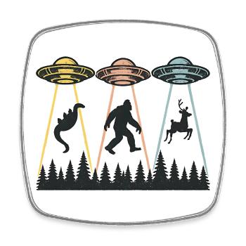 Alien Abduction Bigfoot Loch Ness Funny UFO - Square fridge magnet - white - Front